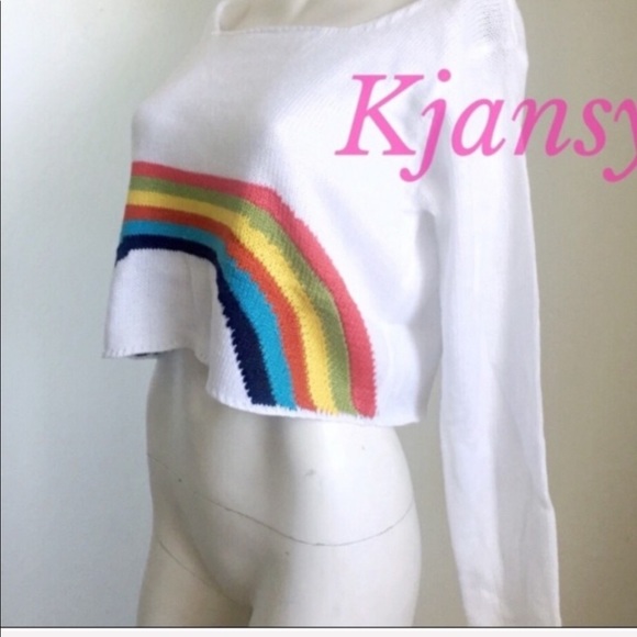NEW! Rainbow Cropped Sweater Top - Picture 5 of 6